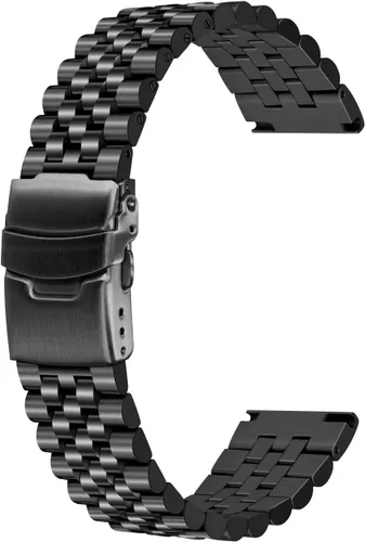 Vista 10 de Correa de Brazalete de Reloj de Acero Inoxidable de Plata Sólido 3D Super Cepillada y Pulida, 20mm 22mm 24mm, Hebilla de Doble Despliegue de Negro