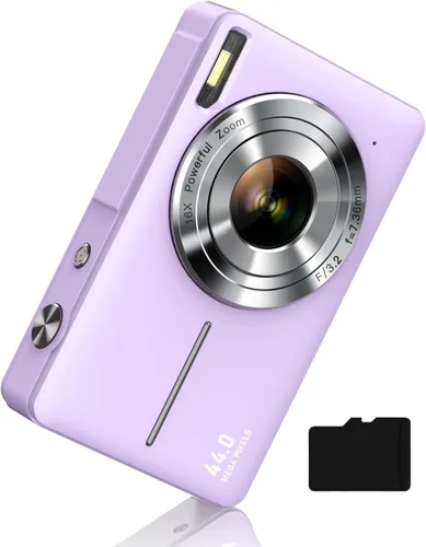 Vista 6 de Cámara digital, FHD 1080P Cámara digital de apuntar y disparar con zoom de 16X antivibración, tarjeta de 32 GB, cámara pequeña compacta para niños
