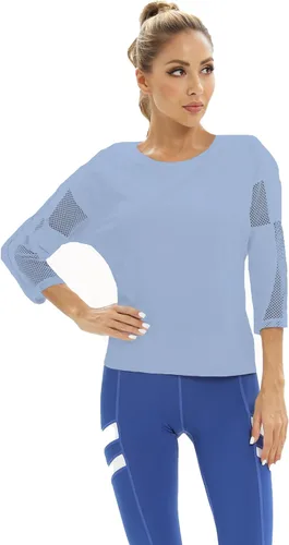 Vista 3 de Camisas de entrenamiento para mujer, camisa atlética de malla para mujer, camisetas de yoga, gimnasio, ropa deportiva, manga 34, camisetas