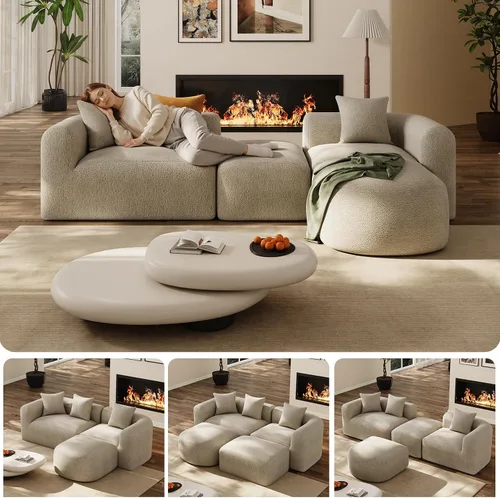 Vista 3 de OUYESSIR - Sofá modular curvado de 119 pulgadas con otomana, color marrón claro Camello