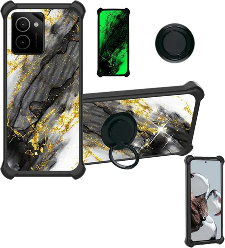 Vista 14 de Aroepurt Cricket Ovation 2 - Funda compatible con AT&T Maestro Max (2021) [PC duro + silicona suave] [purpurina dorada + luminosa] JSH-HDL