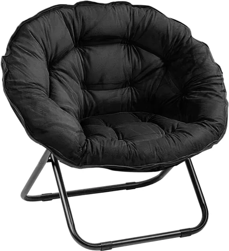 Vista 9 de Grezone Silla plegable con platillo, silla de luna perezosa de gran tamaño con marco de metal, cómodas sillas de dormitorio para dormitorio, sala