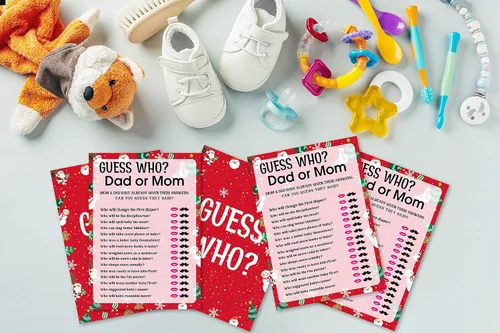 Vista 4 de Tarjetas de juego para baby shower, juego de Find Who Dad or Mom, juegos de fiesta de Navidad, juego de 30 (Chris007)