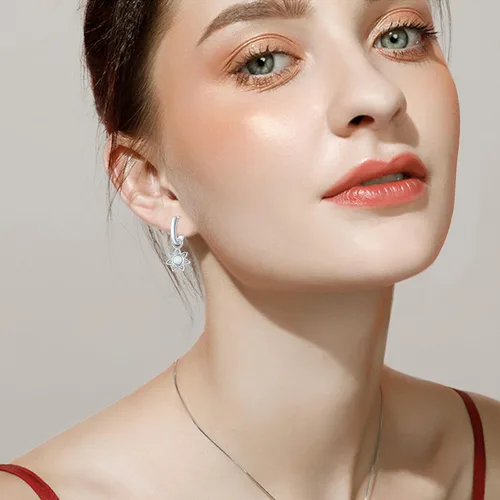 Vista 3 de Sun Flower Earrings 925 Sterling Silver Opal FlowerLeaf Hoop Charm Hoop Huggie Synthetic Opal Dangle Drop Earrings Jewelry Gifts for Women