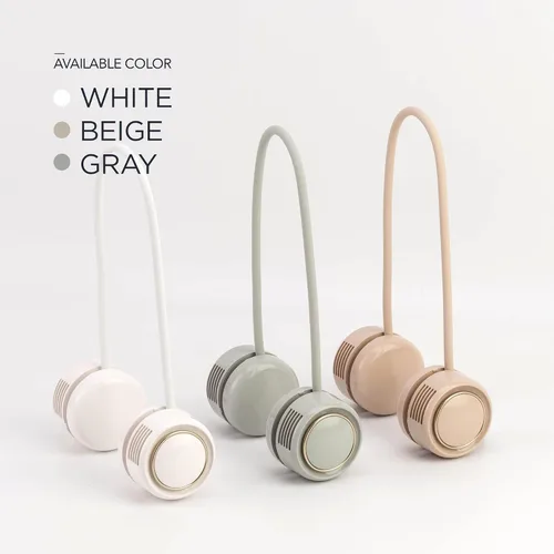 Vista 4 de Dansoon Ventilador portátil recargable con banda para el cuello sin aspas, color beige rizado
