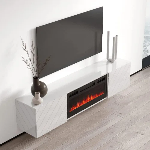 Vista 4 de Meble Furniture Luxe BL-EF - Soporte flotante para TV con chimenea, acabado mate moderno, se adapta a televisores de hasta 80 pulgadas, 59.1