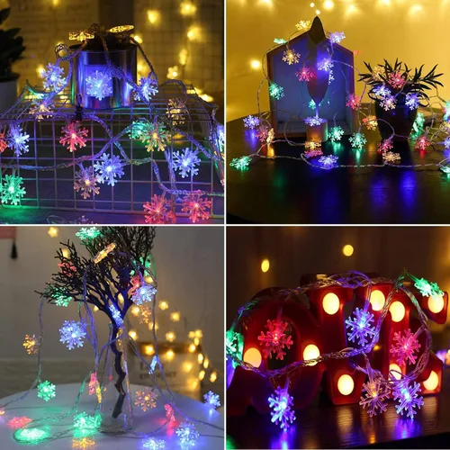 Vista 4 de BrizLabs - Luces de copo de nieve de colores, 40 LED 16.08 pies de luces de Navidad en forma de copo de nieve con control remoto, 8 modos de luces