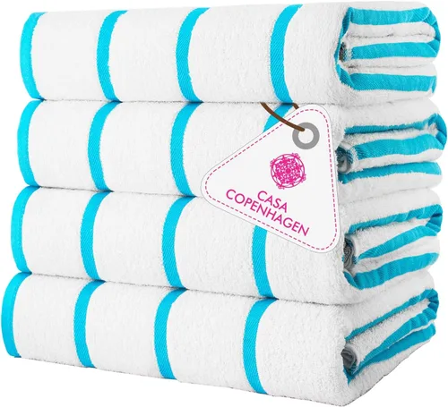 Vista 123 de CASA COPENHAGEN Exotic - Juego de 6 toallas de diseño de 100% algodón egipcio, color azul aguamarina, 550 GSM, 2 toallas de baño, 2 toallas de baño
