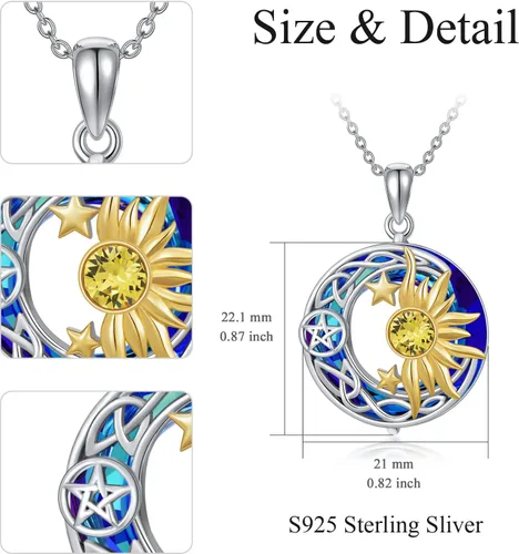 Vista 4 de AOBOCO Collar de plata de ley 925 con luna y estrella celta para mujeres y niñas