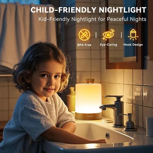 Vista 8 de Auxmir Luz nocturna para niños y bebés, lámpara táctil regulable para guardería, 11 colores RGB, 5 brillo, lámpara de mesa recargable portátil