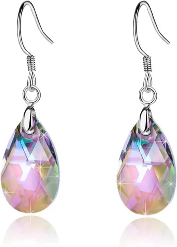 Vista 8 de Aretes colgantes de cristal austriaco con forma de lágrima para mujer, joyería hipoalergénica de plata de ley 925