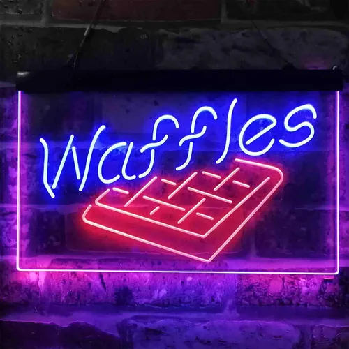 Vista 2 de ADVPRO Waffles Snack Café - Letrero de neón LED de doble color, azul y rojo, 12 x 8 pulgadas st6s32-i3820-br
