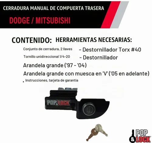 Vista 5 de Cerradura de puerta trasera Pop & Lock PL3600, manual, color negro, para Mitsubishi Raider o Dodge