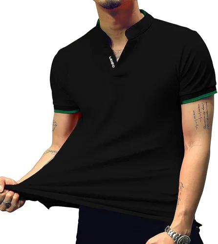 Vista 4 de LOGEEYAR Camisa polo de moda para hombre, de corte ajustado, de manga corta, de corte entallado, ropa de algodón piqué
