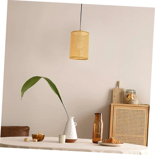 Vista 6 de Pantalla de lámpara tejida de ratán para lámparas de mesa, diseño de tambor rústico, cubierta de luz única para sala de estar, dormitorio