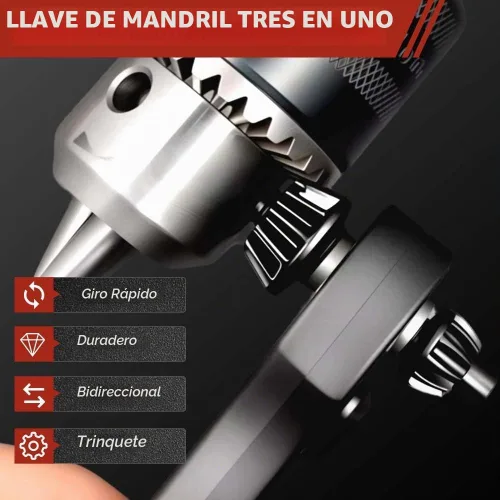 Vista 2 de Llave de trinquete de portabrocas 2 en 1, herramienta de repuesto universal de doble cabezal para taladro, compatible con la mayoría de taladros