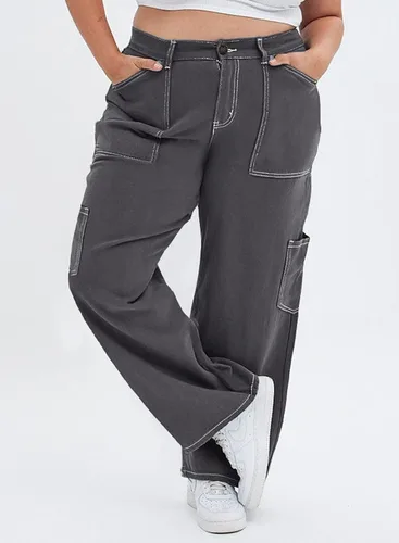 Vista 3 de Eytino Pantalones cargo para mujer, talla grande, cintura alta, elásticos, de pierna ancha, holgados, casuales con bolsillos (1X-5X)