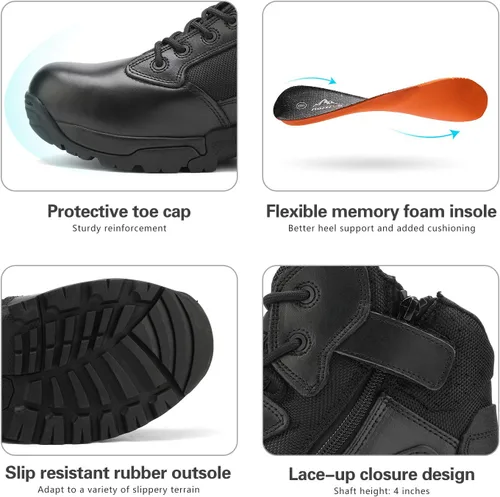 Vista 3 de NORTIV 8 Mens Military Tactical Work Boots Side Zip Outdoor Hiking Leather Motorcycle Combat Boots
