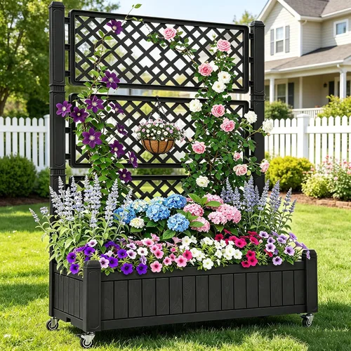 Vista 14 de YITAHOME Cama de jardín elevada de polietileno de alta densidad, 47 x 18 x 31 pulgadas, maceta elevada de madera de polietileno resistente a