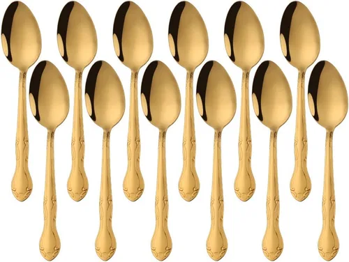 Vista 19 de Cucharas de sopa, cucharas redondas de acero inoxidable para caldo con borde de flor, juego de 12 piezas de acero inoxidable para café, azúcar