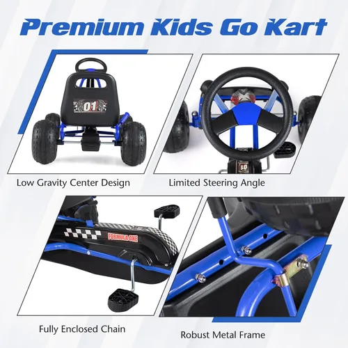 Vista 6 de HONEY JOY Pedal Go Kart, Go Kart de Pedal de 4 Ruedas para Niños Pequeños, Juguete de Coche de Pedal de Carreras, Adelante/Atrás, Asiento