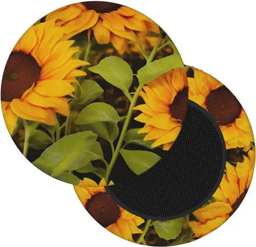 Vista 2 de OUSIKA Fundas de taburete de flores de sol, fundas redondas para sillas elásticas, fundas de cojín de taburete de bar lavables con respaldo