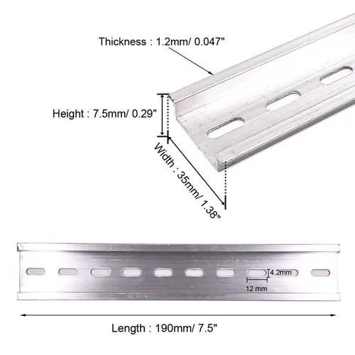 Vista 3 de Erayco 20 piezas de riel DIN ranurado de aluminio RoHS 7.5 "pulgadas de largo 1.378 in de ancho 0.295 in de alto