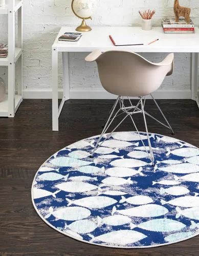 Vista 9 de Unique Loom Ariel Collection - Alfombra de área con diseño de peces (2' x 3' 1", rectangular, azul/marfil)