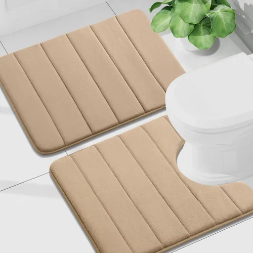 Vista 26 de Buganda Juego de 2 alfombras y tapetes de baño de espuma viscoelástica, lavables a máquina, suaves, antideslizantes, absorbentes, para baño, ducha