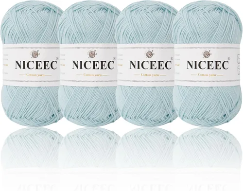 Vista 8 de NICEEC 4 madejas de hilo de algodón suave para bebé, 4 capas, manualidades DIY, peso fingering, hilo para manta para ganchillo y tejido, total 700