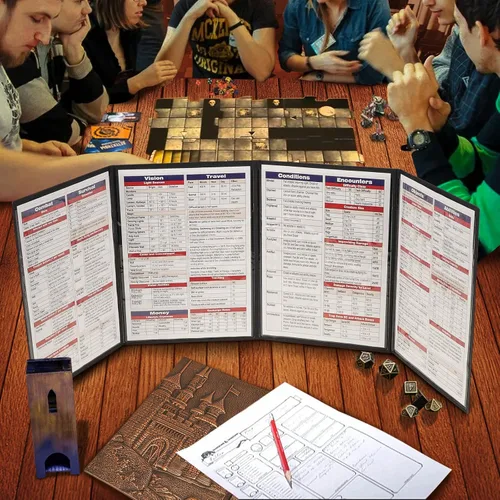 Vista 6 de DND DM Screen 5e, Pantalla de Dungeon Master de D&D 3D de Cuero Sintético de 4 Paneles Game Master Screen con Inserciones Personalizables