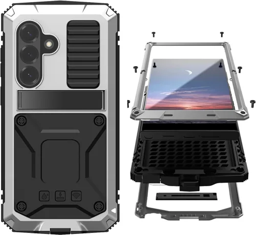 Vista 13 de Simicoo Samsung S22 - Funda de metal con protector de pantalla y protector de cámara, resistente a los golpes, con soporte, cubierta completa