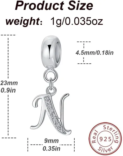 Vista 2 de Abalorio de plata de ley 925 con letras de la A a la Z, dije de letras K, dije de aniversario de Navidad para pulsera de abalorios