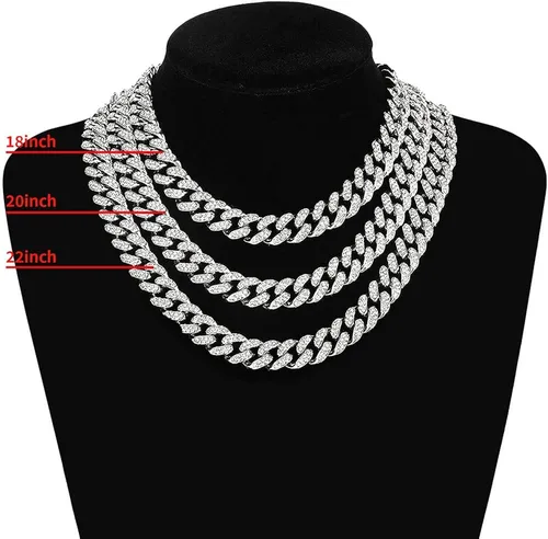 Vista 5 de MOFEIJEWEL Miami Cuban Link Chain Necklace Bling CZ Diamonds Chain Iced Out Hip Hop Jewelry Gifts for Men Women Gold Silver 18" 20" 22