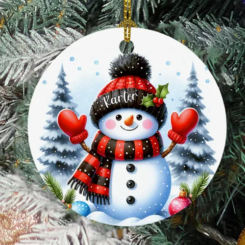 Vista 24 de Adorno de cristal de Navidad personalizado con nombre, muñeco de nieve personalizado para árbol de Navidad 2025, nuevo adorno de Navidad para bebé