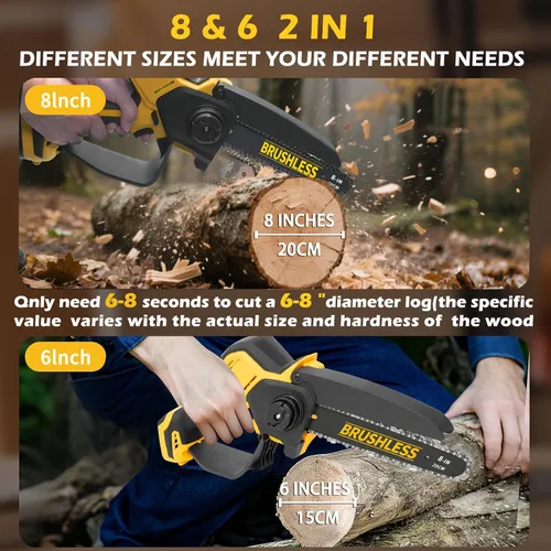 Vista 3 de Mini Motosierra Compatible con Batería Dewalt 20V MAX, Motosierras de Poda Inalámbricas de 8 Pulgadas y 6 Pulgadas, Motosierra de Cadena Mini