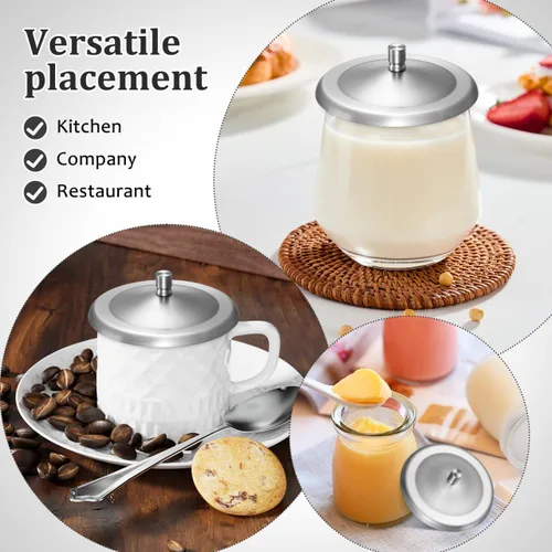 Vista 7 de DOITOOL 5 tapas reutilizables de acero inoxidable para bebidas, tapa universal de 3.7 pulgadas, antipolvo, a prueba de derrames, para bebidas