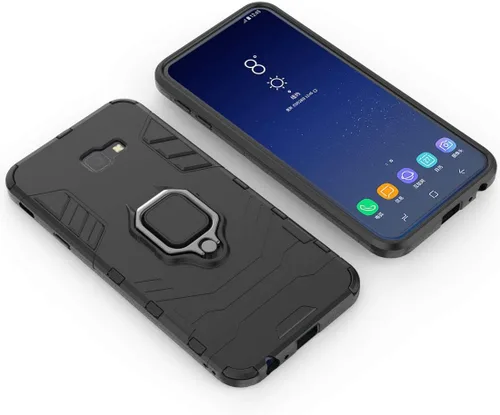 Vista 4 de Compatible con Galaxy J4+ (2018), soporte de anillo de metal, a prueba de golpes, parachoques duro (funciona con soporte magnético para automóvil)
