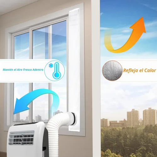 Vista 8 de Kit de sellado portátil de ventana de CA con pantalla de hojas, diseño de cordón, doble capa, refleja la luz solar y el calor, 64 pulgadas