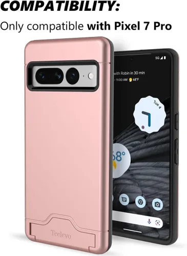 Vista 2 de Funda tipo cartera de doble capa con ranura para tarjeta y soporte para Google Pixel 7 Pro - Oro rosa