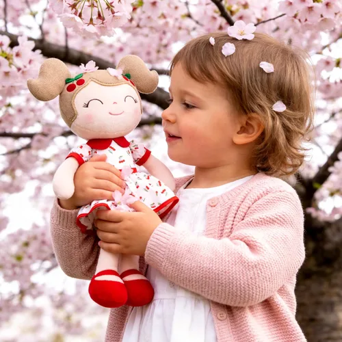 Vista 2 de Gloveleya Muñeca bebé niña regalos juguetes de peluche muñecas suaves regalos bebé niña cereza rojo 15 pulgadas con caja de regalo Nuevo