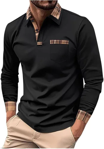 Vista 25 de Mens Long Sleeve Polo Shirts Casual Loose Button Down Shirt Big and Tall Gym Workout Tee Top Lightweight Pullover