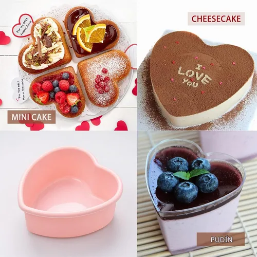 Vista 5 de Mini molde de silicona de 4 pulgadas para tartas de corazón, paquete de 2 moldes antiadherentes para el día de San Valentín, aniversario Rosa