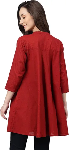 Vista 6 de Janasya Indian Dobby - Túnica de algodón liso acampanado para mujer (colección San Valentín)