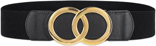Vista 158 de Cinturón de cuero clásico con hebilla de metal para mujer con vestido de jeans