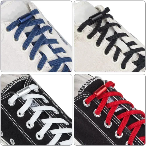 Vista 2 de 2-6 pares de cordones elásticos sin atar, cordones universales para zapatos para niños y adultos, cordones sin cordones con cierre de metal