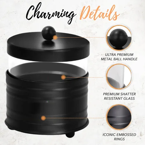 Vista 3 de Autumn Alley Juego de tarros de boticario negros de alta calidad, tarros de baño negros de vidrio, organizador de tocador de granja para encimera
