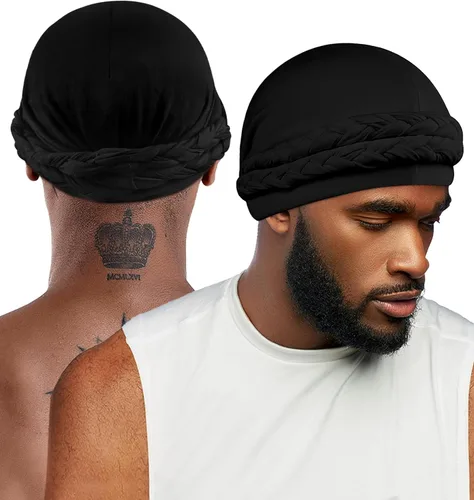Vista 4 de Ababalaya Turbante sedoso con forro de satén para mujeres y hombres, turbante con forro sedoso Durag para ondas, trenzas, rastas para dormir, gorro