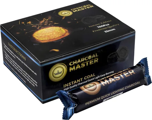 Vista 7 de Juego de 100 briquetas de carbón rápido ligero por Charcoal Master - Discos instantáneos de carbón, incienso y carbón, 100 unidades por caja