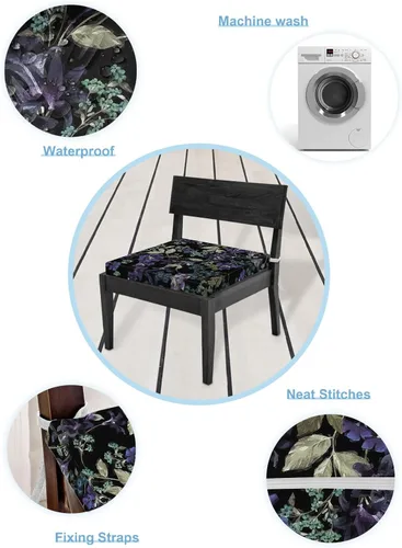 Vista 6 de Paquete de 2 fundas de cojín para sillas de exterior, impermeables, botánicas, fundas de sofá para sofá, flores moradas, hojas verdes, dibujadas a